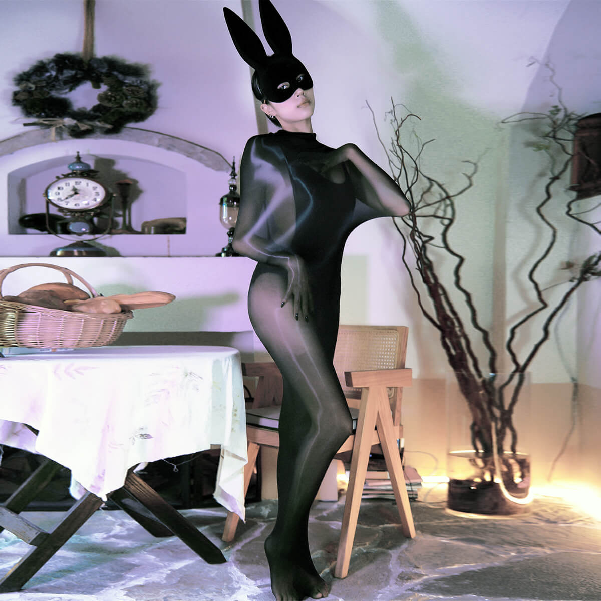 Metelam Women's See Through Shiny Glossy Cocoon Bodysuit Mummy Sleeping Bag Nylon Bodystocking.