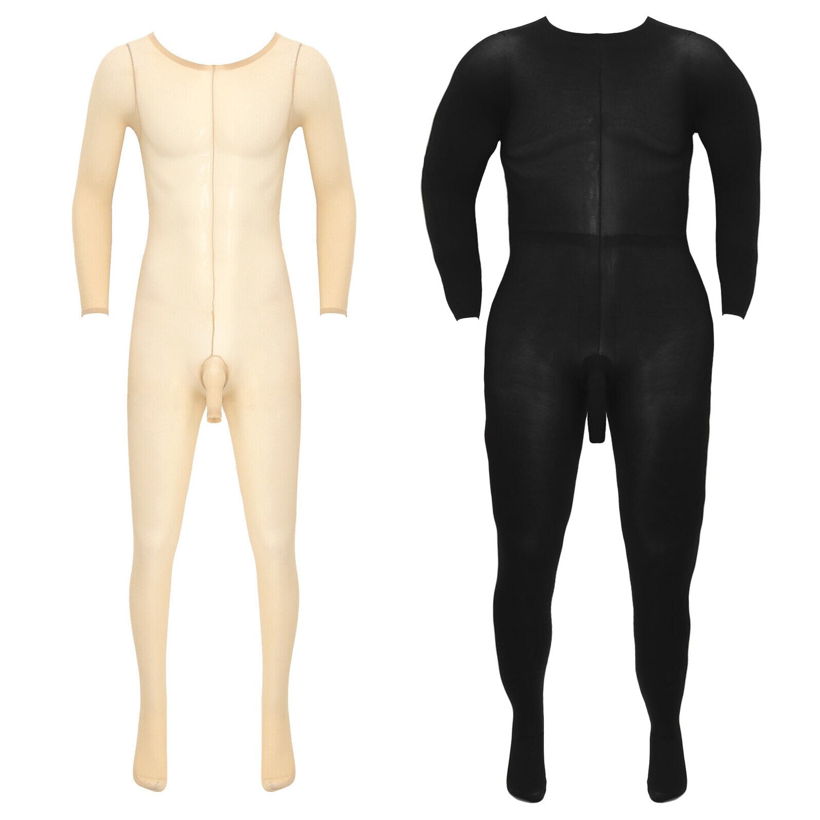 Metelam Mens High Strecth See Through Bodysuit Intimate Body Stockings Soild Color Plus Size for 220 lbs.
