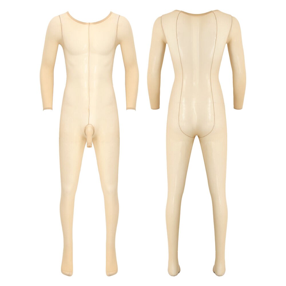 Metelam Mens High Strecth See Through Bodysuit Intimate Body Stockings Soild Color Plus Size for 220 lbs.