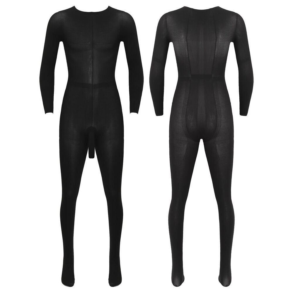 Metelam Mens High Strecth See Through Bodysuit Intimate Body Stockings Soild Color Plus Size for 220 lbs.