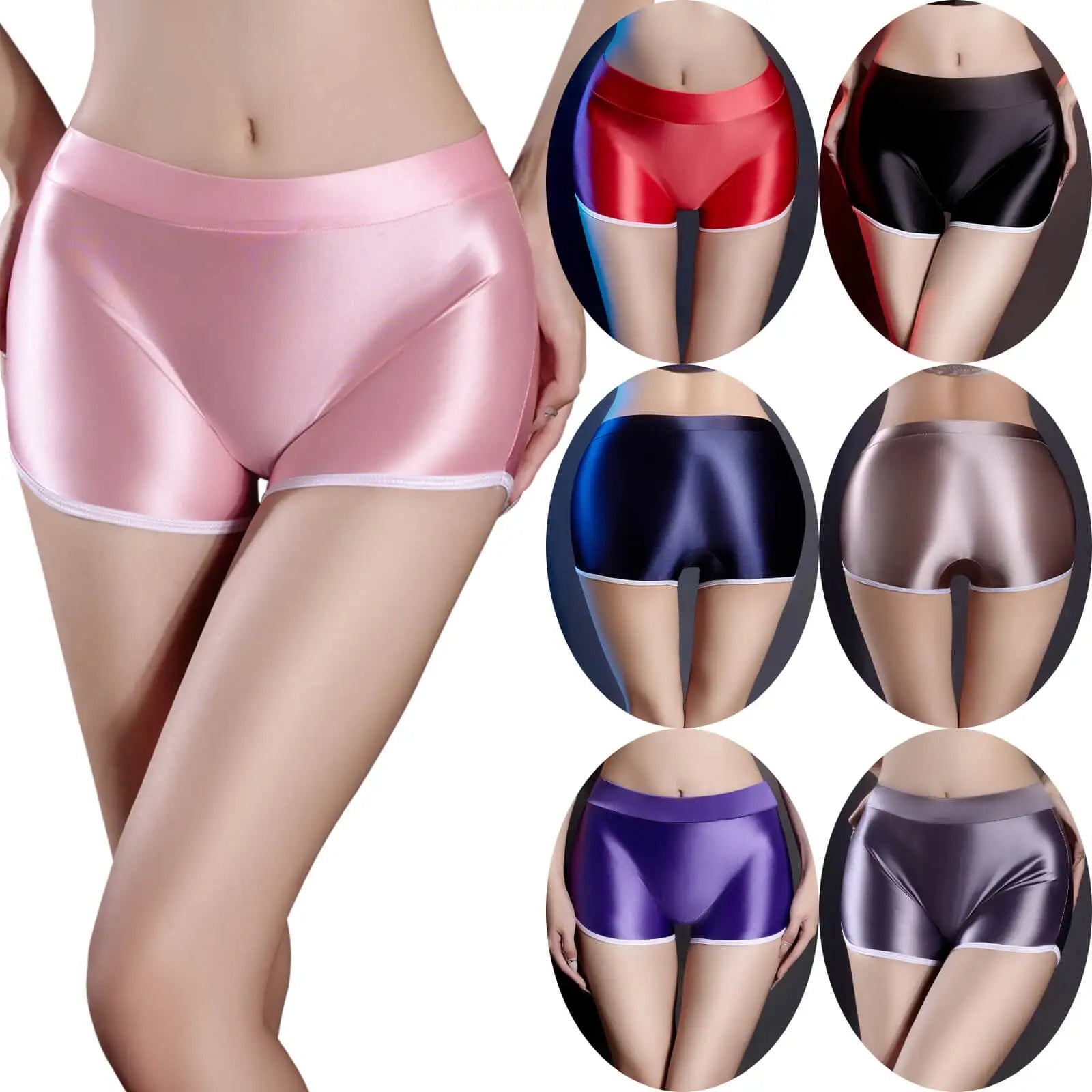 Metelam Women's Oil Shiny Glossy Sports Underwear Boyshorts Stretch Boxer Shorts Panties.