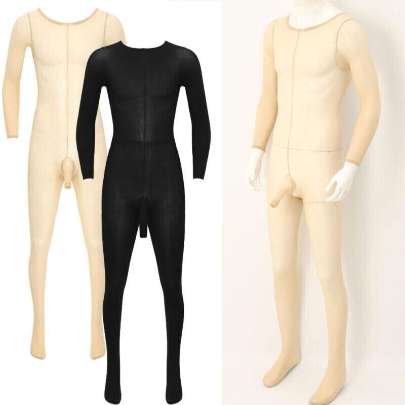 Metelam Mens High Strecth See Through Bodysuit Intimate Body Stockings Soild Color Plus Size for 220 lbs.