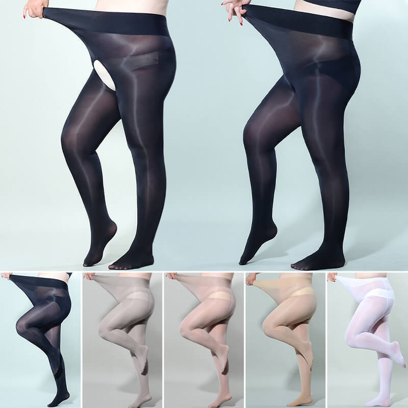 Metelam Women Shiny Glossy Pantyhose Sheer Stockings Open Crotch Tights Plus Size.