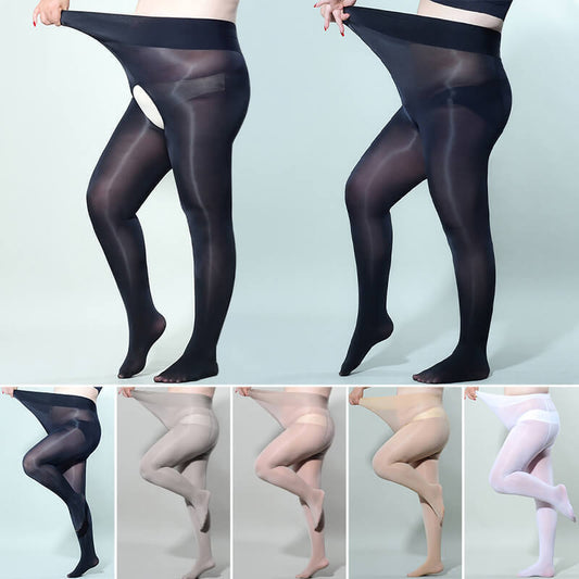 Metelam Women Shiny Glossy Pantyhose Sheer Stockings Open Crotch Tights Plus Size.
