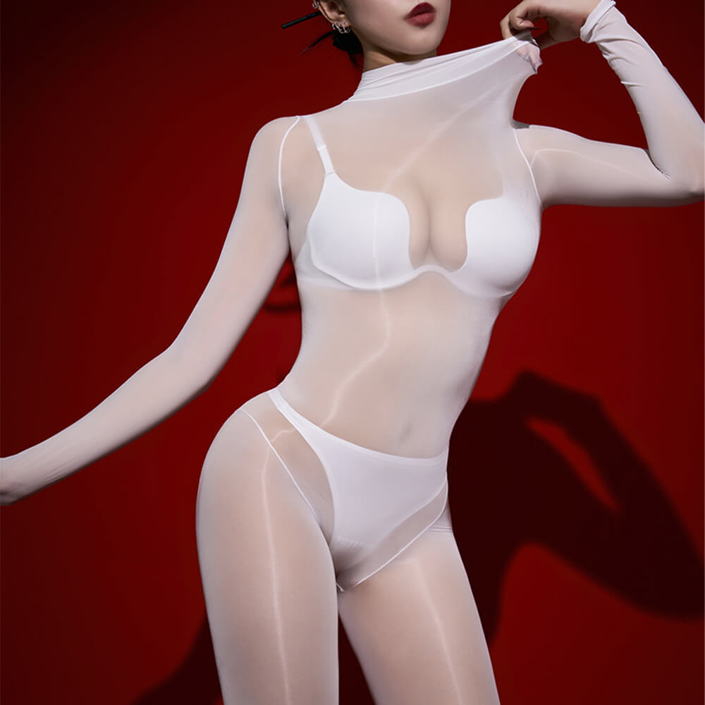 Metelam Womens Long Sleeve Bodystocking Oil Shiny Glossy Bodysuit Nylon Jumpsuit Catsuit.