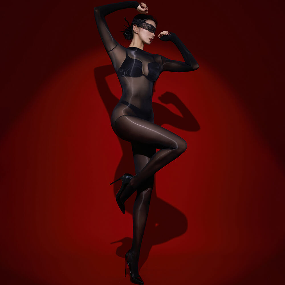 Metelam Womens Long Sleeve Bodystocking Oil Shiny Glossy Bodysuit Nylon Jumpsuit Catsuit.