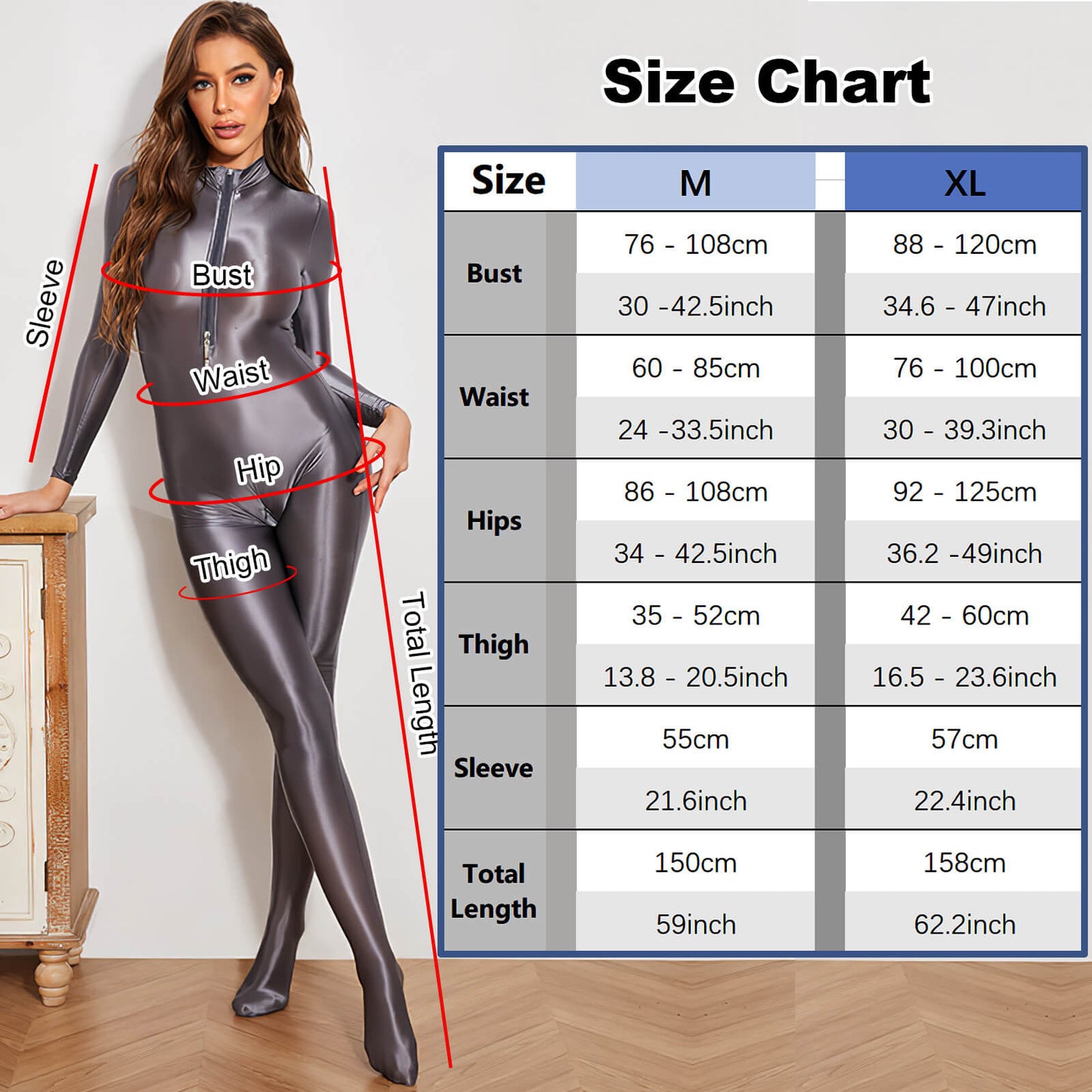 Metelam Womens Shiny Satin Glossy Silky Leotard Jumpsuit 2 Zipper Open Bust & Crotch Bodysuit Catsuit Playsuit.