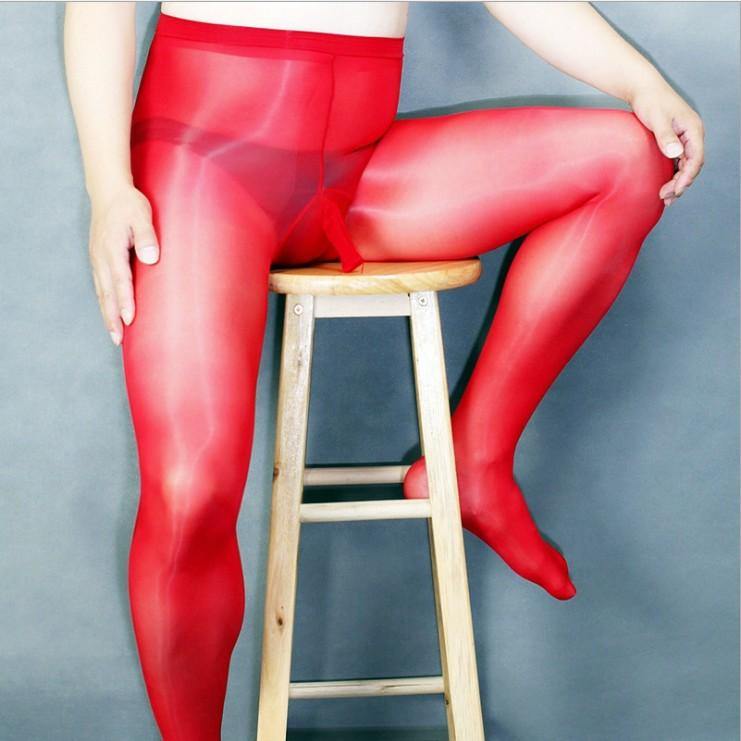 Mens High Waist Oil Shiny Elasticity Pantyhose Tights Sheath Open Underwear.