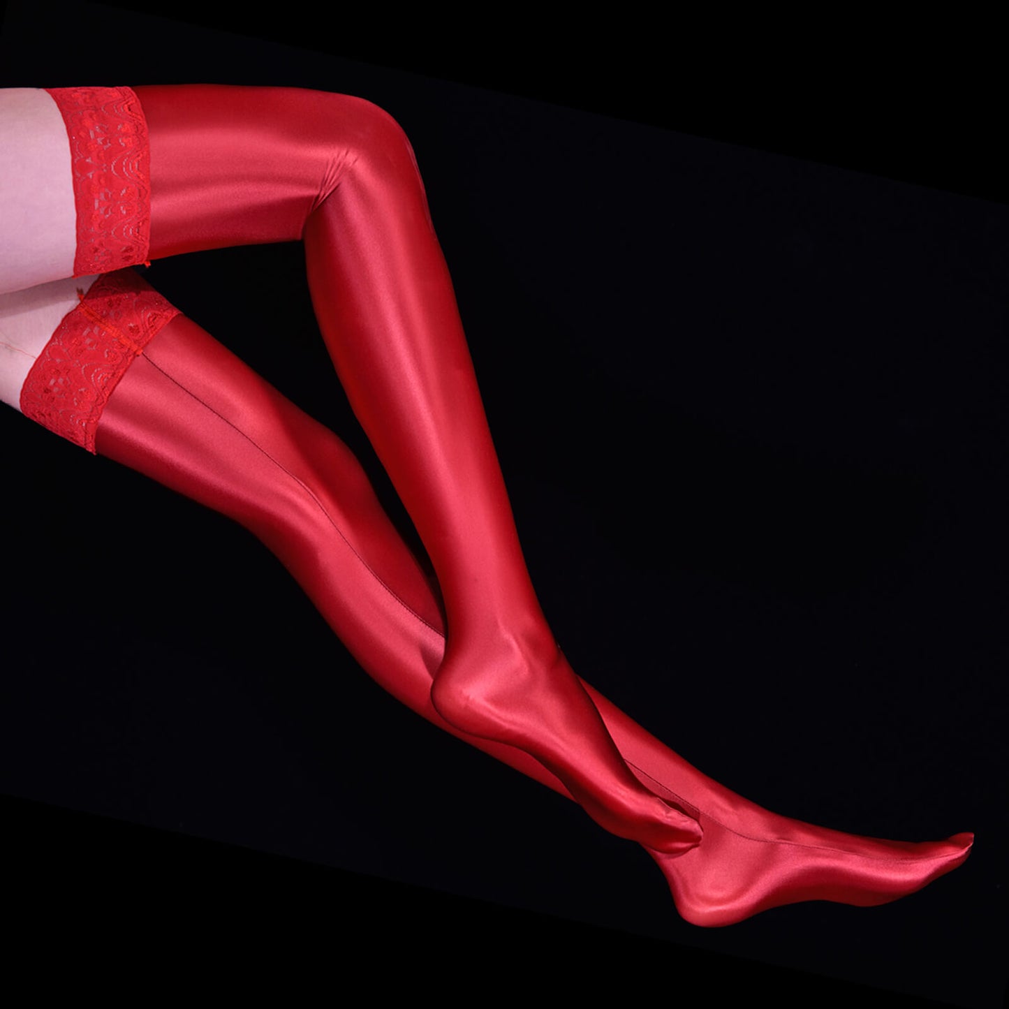 Metelam Women Satin  Thigh-High Stockings Wet Look Lace Hold Ups.