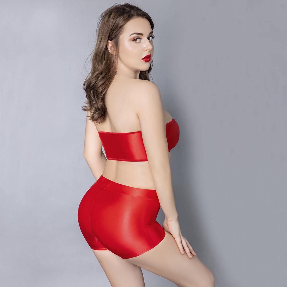 Metelam Satin Tube Top with Boxers Shorts Suit Candy Color.