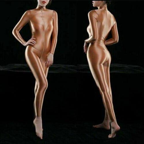 Metelam Shiny Bodysuit Zipper Open Crotch.