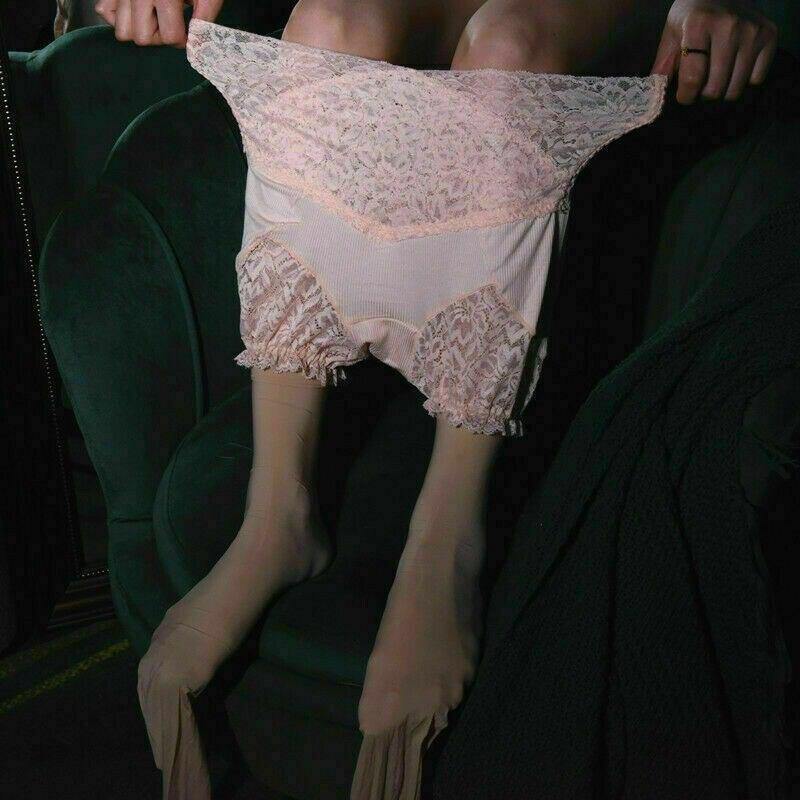 Women Glossy Sheer Stockings with Lace Panties Crotchless.