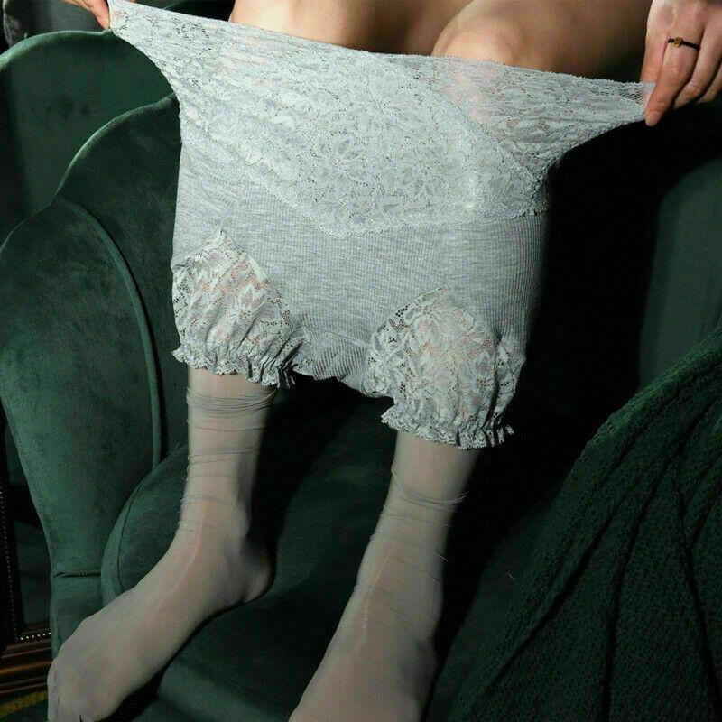 Women Glossy Sheer Stockings with Lace Panties Crotchless.