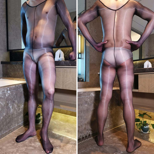 Ultra Thin Shiny Gloss Sheer Bodysuit 1D Full Transparent Bodystocking.