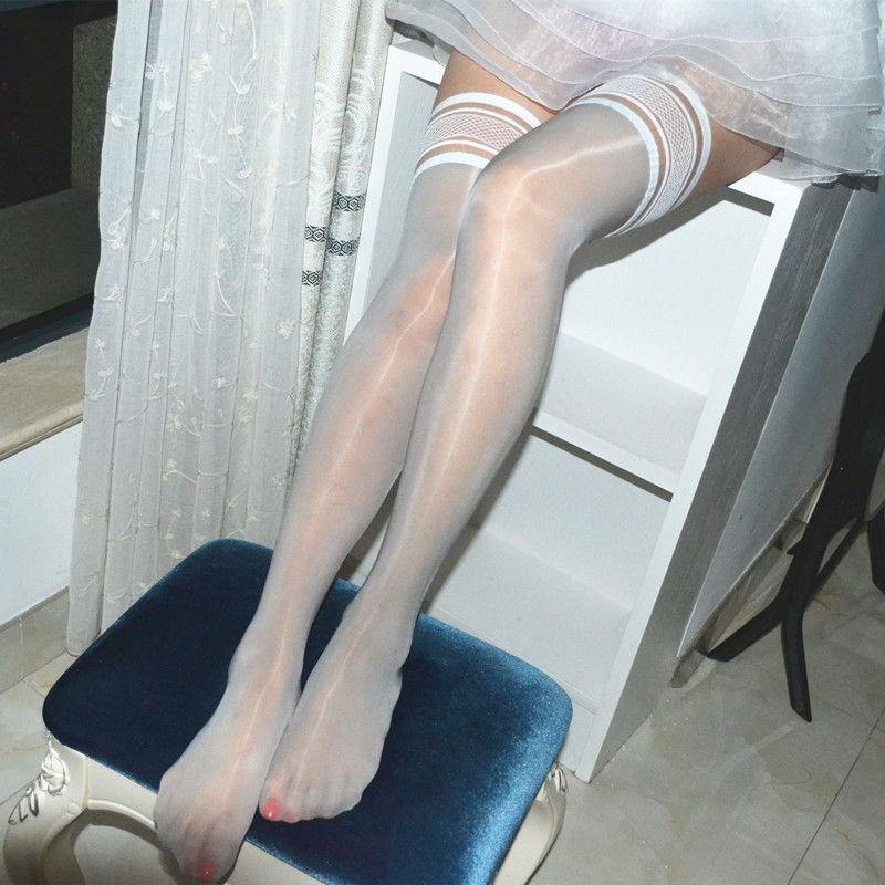 Sexy Super Elastic Ultra-thin High Glossy Oil Shiny 8 Denier Lace Hosiery Thigh High Stockings-Hosiery-Metelam