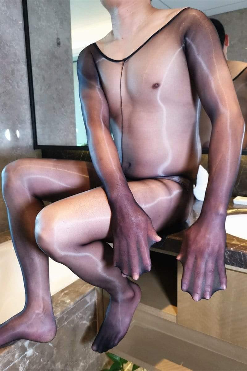 Ultra Thin Shiny Gloss Sheer Bodysuit 1D Full Transparent Bodystocking.