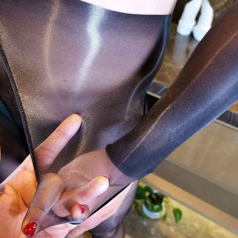 Ultra Thin Shiny Gloss Sheer Bodysuit 1D Full Transparent Bodystocking.