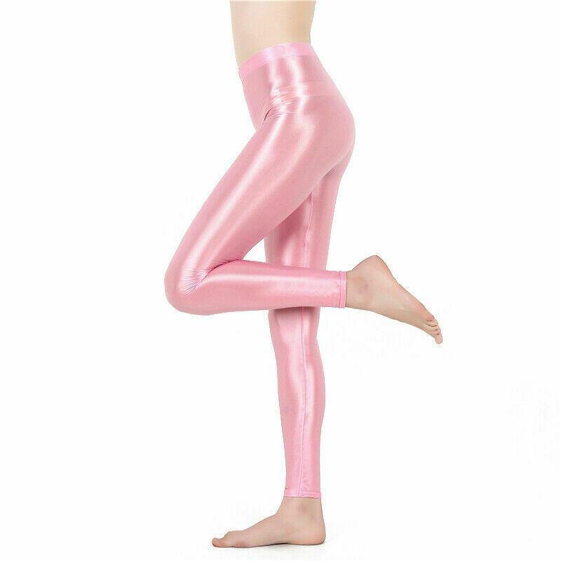 Womens Satin Glossy Yoga Pants Super Elastic Workout Sports Leggings Trousers.