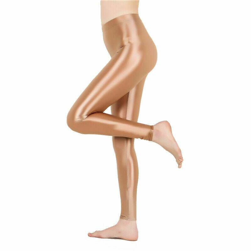 Womens Satin Glossy Yoga Pants Super Elastic Workout Sports Leggings Trousers.