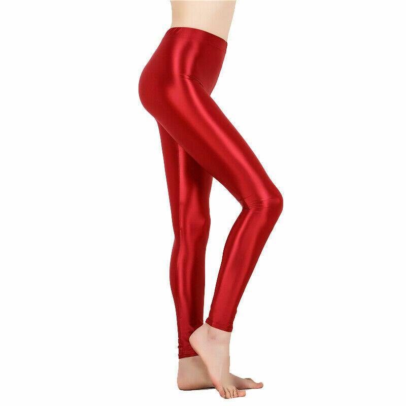 Womens Satin Glossy Yoga Pants Super Elastic Workout Sports Leggings Trousers.