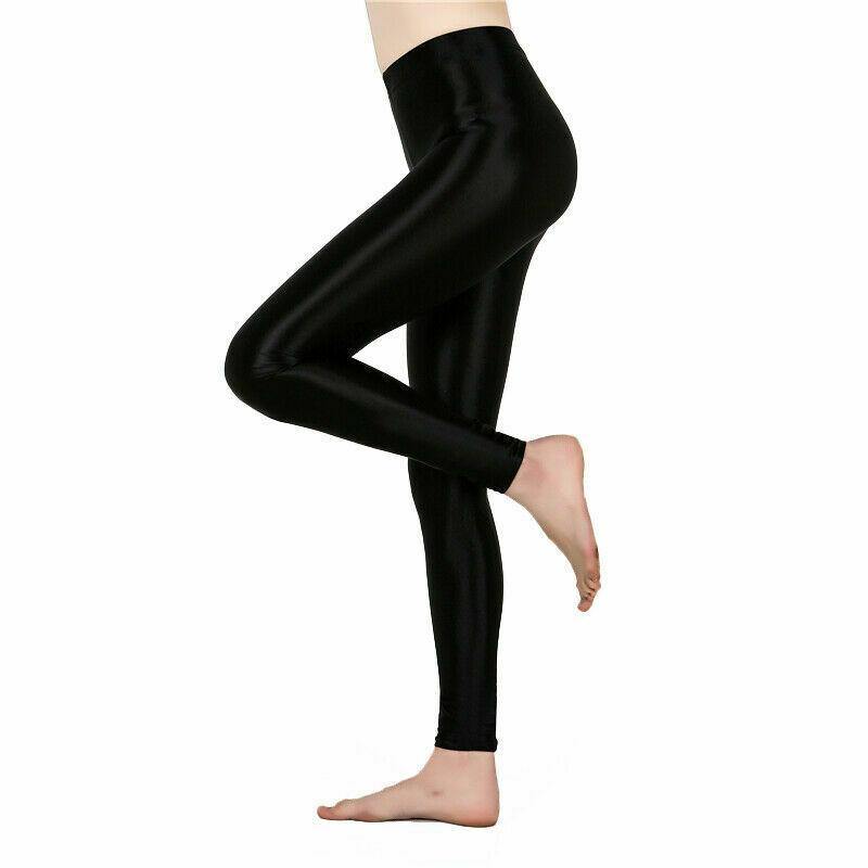 Womens Satin Glossy Yoga Pants Super Elastic Workout Sports Leggings Trousers.