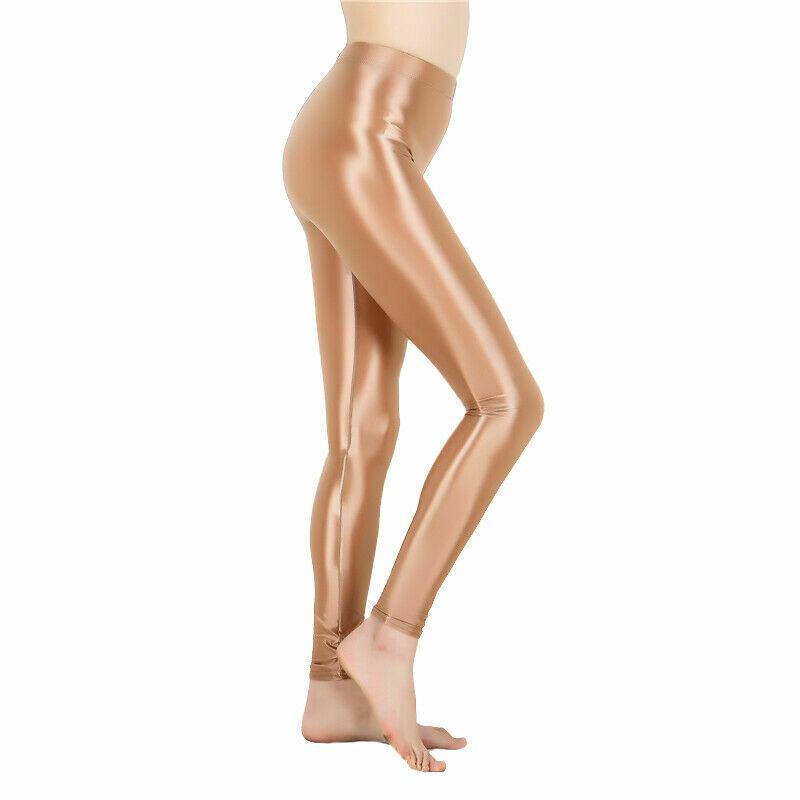 Womens Satin Glossy Yoga Pants Super Elastic Workout Sports Leggings Trousers.