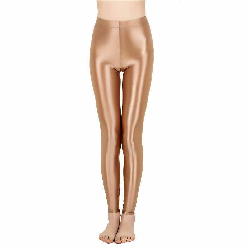 Womens Satin Glossy Yoga Pants Super Elastic Workout Sports Leggings Trousers.