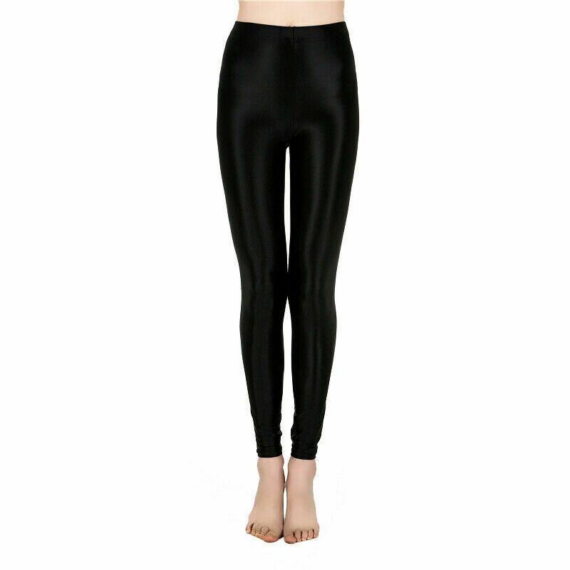 Womens Satin Glossy Yoga Pants Super Elastic Workout Sports Leggings Trousers.