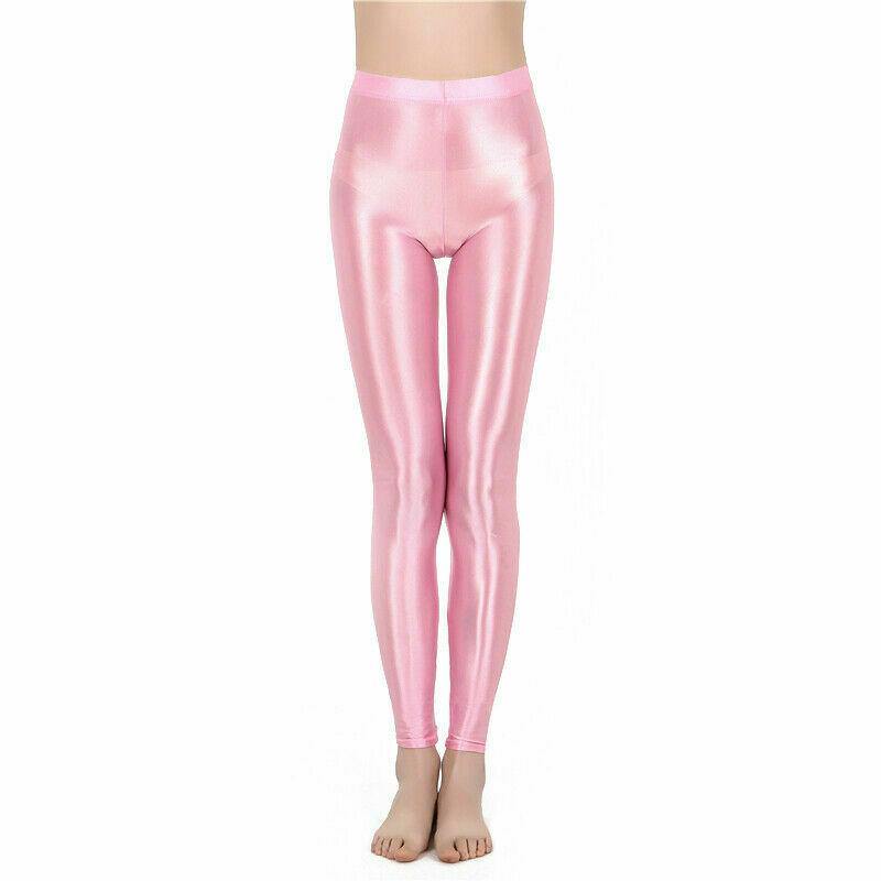 Womens Satin Glossy Yoga Pants Super Elastic Workout Sports Leggings Trousers.