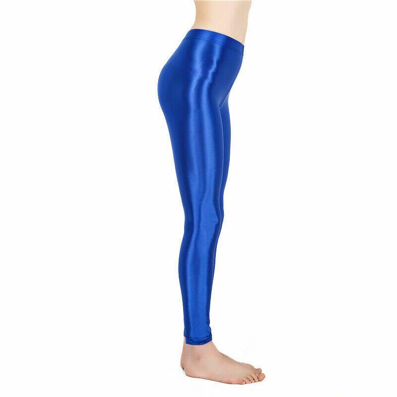 Womens Satin Glossy Yoga Pants Super Elastic Workout Sports Leggings Trousers.