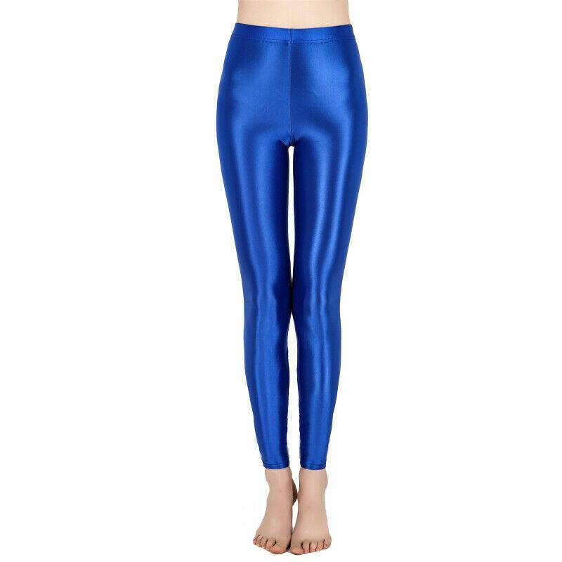 Womens Satin Glossy Yoga Pants Super Elastic Workout Sports Leggings Trousers.