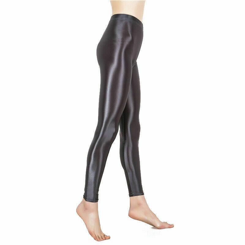 Womens Satin Glossy Yoga Pants Super Elastic Workout Sports Leggings Trousers.