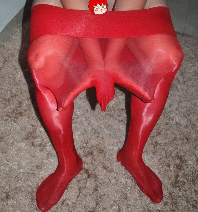 Mens Seamless Shiny Gloss Pantyhose Nylon Stockings Silicone Massage Tights.