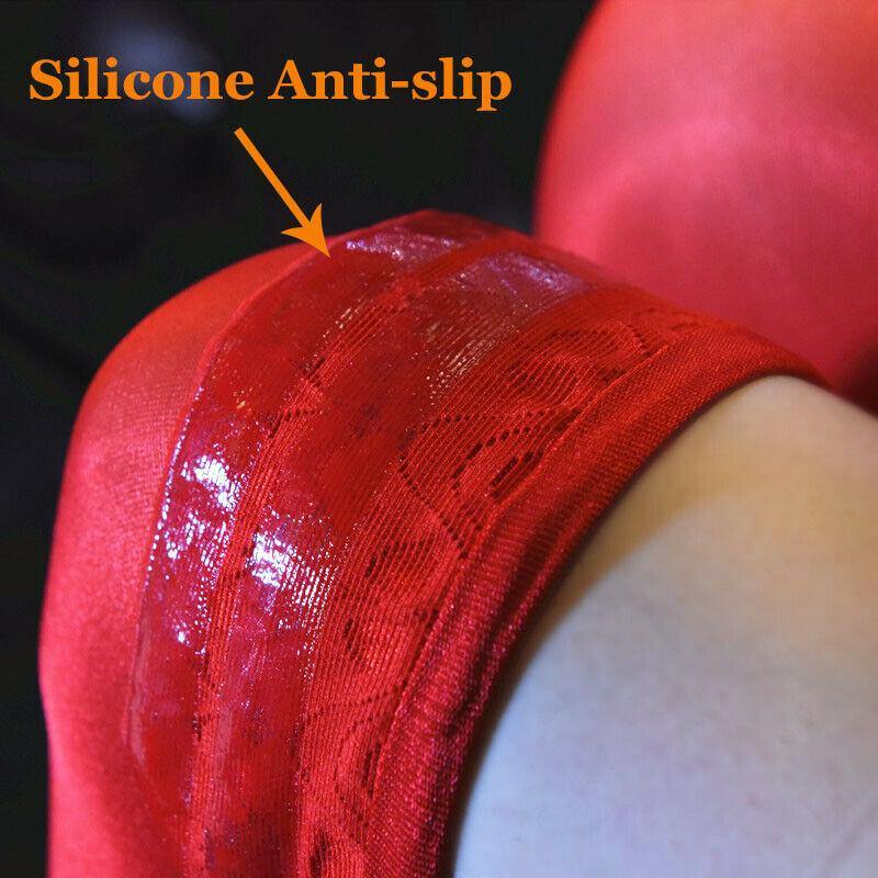 Women 70D Ultra Shiny Gloss Lace Top Silicone Stay Up Nylon Thigh High Stockings.