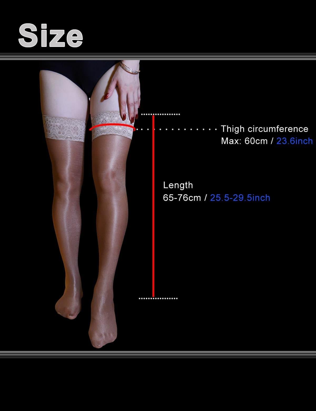 Women 70D Ultra Shiny Gloss Lace Top Silicone Stay Up Nylon Thigh High Stockings.