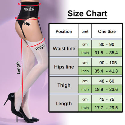 Metelam Women Sheer Shiny Glossy Tights Thigh High Stockings with Suspender Garter Belts