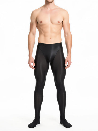 Men’s Glossy Sheer Pantyhose Tights | Silky High-Stretch Footed Stockings