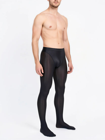 Men’s Glossy Sheer Pantyhose Tights | Silky High-Stretch Footed Stockings