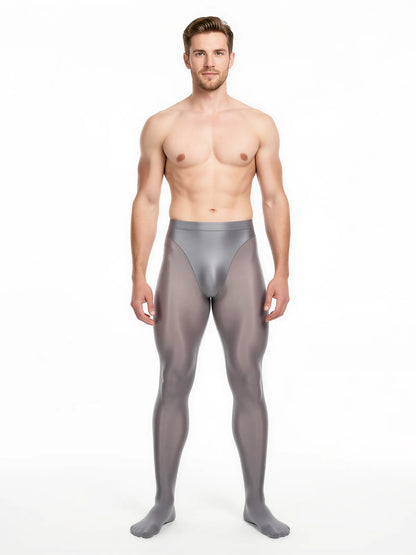 Men’s Glossy Sheer Pantyhose Tights | Silky High-Stretch Footed Stockings