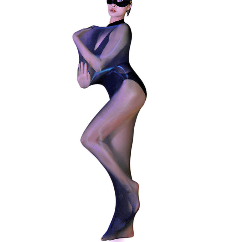 Metelam Women's See Through Shiny Glossy Cocoon Bodysuit Mummy Sleeping Bag Nylon Bodystocking