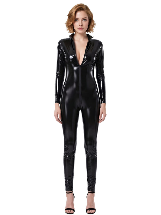 Women's Super Shiny Leather Zipper Bodysuit Catsuit Jumpsuit...