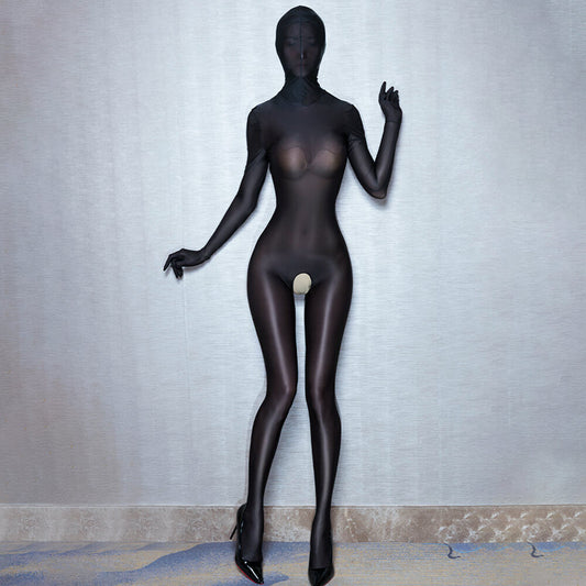 Metelam Zentai Full Bodystocking Bodysuit Crotchless Lingerie Oil Shiny Glossy Jumpsuit Catsuit