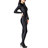 Metelam Womens Satin Glossy Jumpsuit Opaque Zipper Open Crotch Bodysuit Catsuit