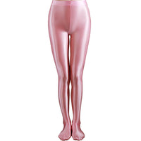 Women Satin High Glossy Silky Pantyhose Shiny Footed Leggings Tights - Metelam