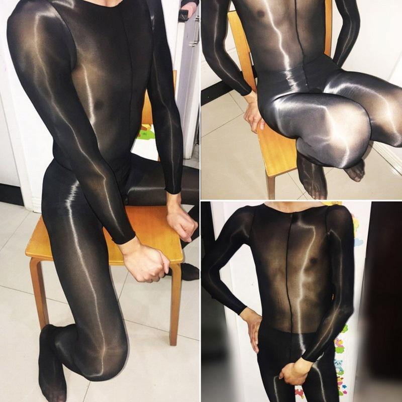 Sexy High Elastic 8D Men's Super Shiny High Glossy Penis Sheath Crotchless Bodystocking Sheer Bodysuit Tights-Bodysuit-Metelam