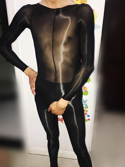 Sexy High Elastic 8D Men's Super Shiny High Glossy Penis Sheath Crotchless Bodystocking Sheer Bodysuit Tights-Bodysuit-Metelam