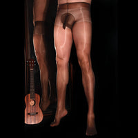 Metelam Men's 1D Ultra-thin Oil Shine Widen Crotch Man-Sheath Penis Sleeve Pantyhose Sheer Glossy Tights Underwear