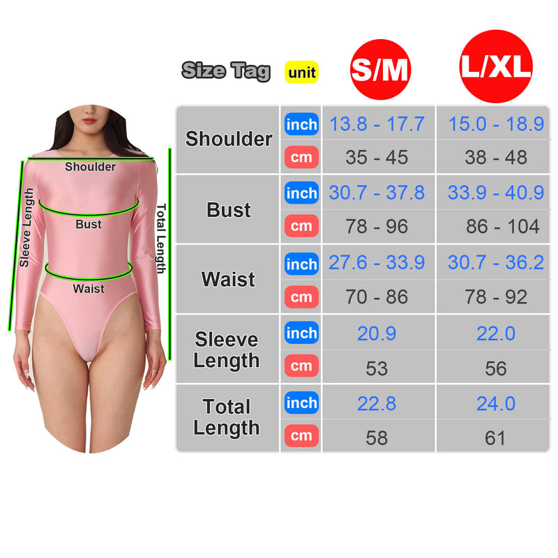 Metelam Women Glossy Satin Silky One-piece Long Sleeve Bodysuit Solid Color with Crotch Closure