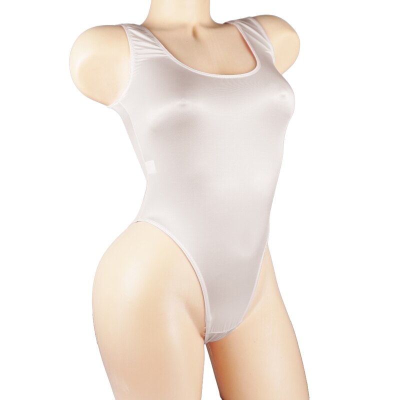 Satin Glossy Leotards One Piece Swimsuit Sexy High-Cut Open Crotch Bikini Thong Bodysuit Women Glitter Shiny Bathing Plus Size