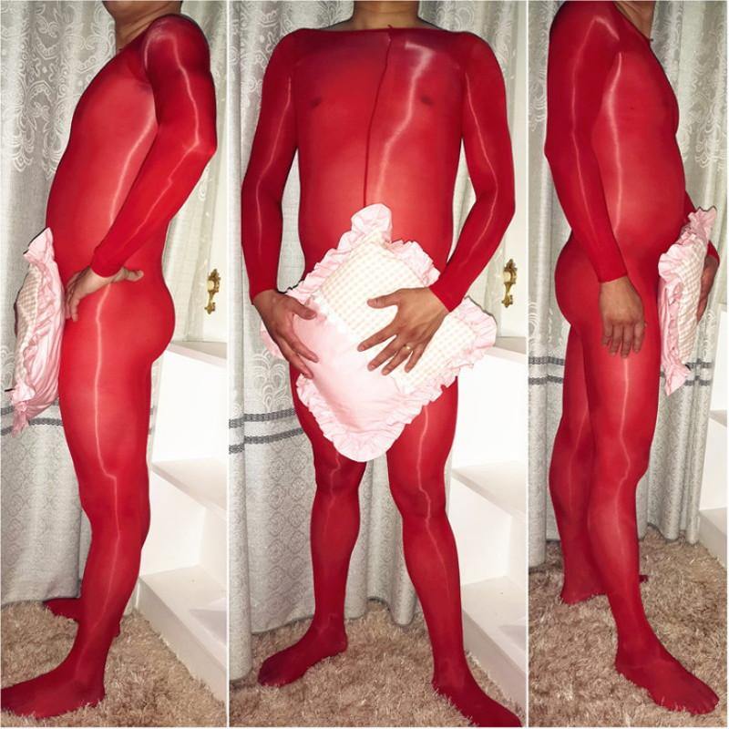 Sexy High Elastic 8D Men's Super Shiny High Glossy Penis Sheath Crotchless Bodystocking Sheer Bodysuit Tights-Bodysuit-Metelam